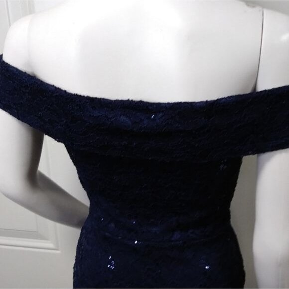 NWOT Quiz Bardot Embellished Sequin Cocktail Formal Prom Gown Navy Blue 4 - Picture 7 of 12